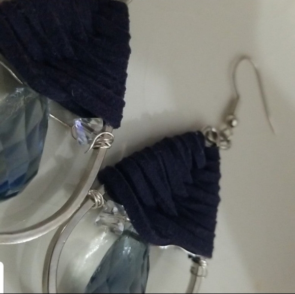 3/30 Leather crystal teardrop earrings owlheartinc double crystal - Picture 6 of 8